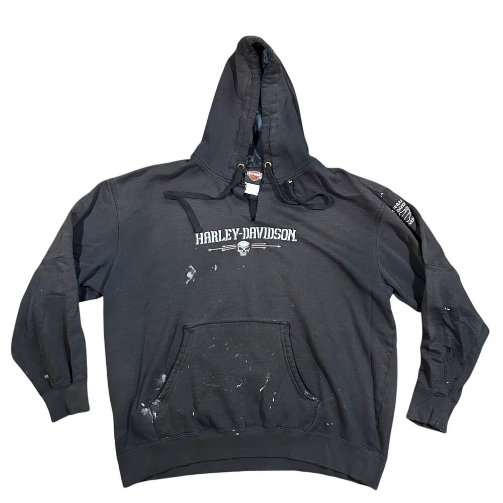 Vintage Y2K Harley Davidson Hoodie Mens XL Distressed Painters Skull Sweatshirt